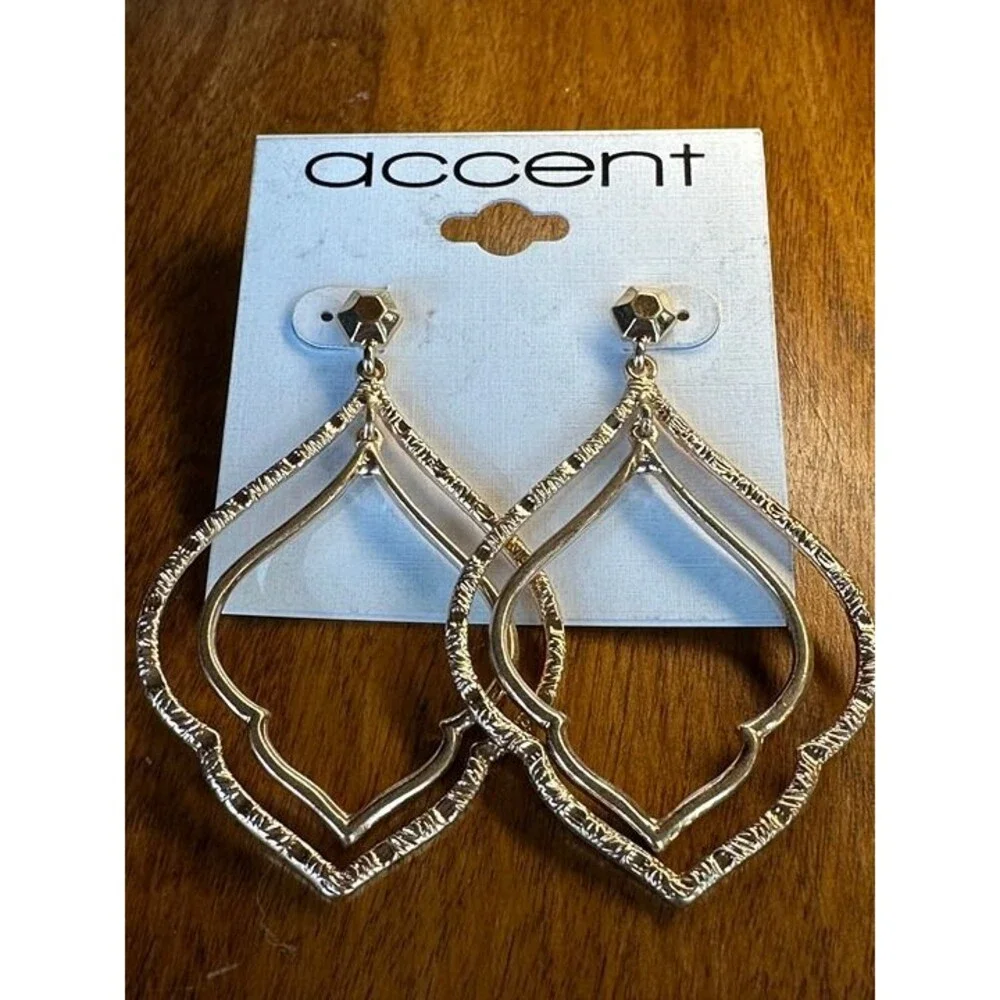 Accent Gold Moroccan Double Hoop Dangle Earrings Boho NWT New Jewelry Gift